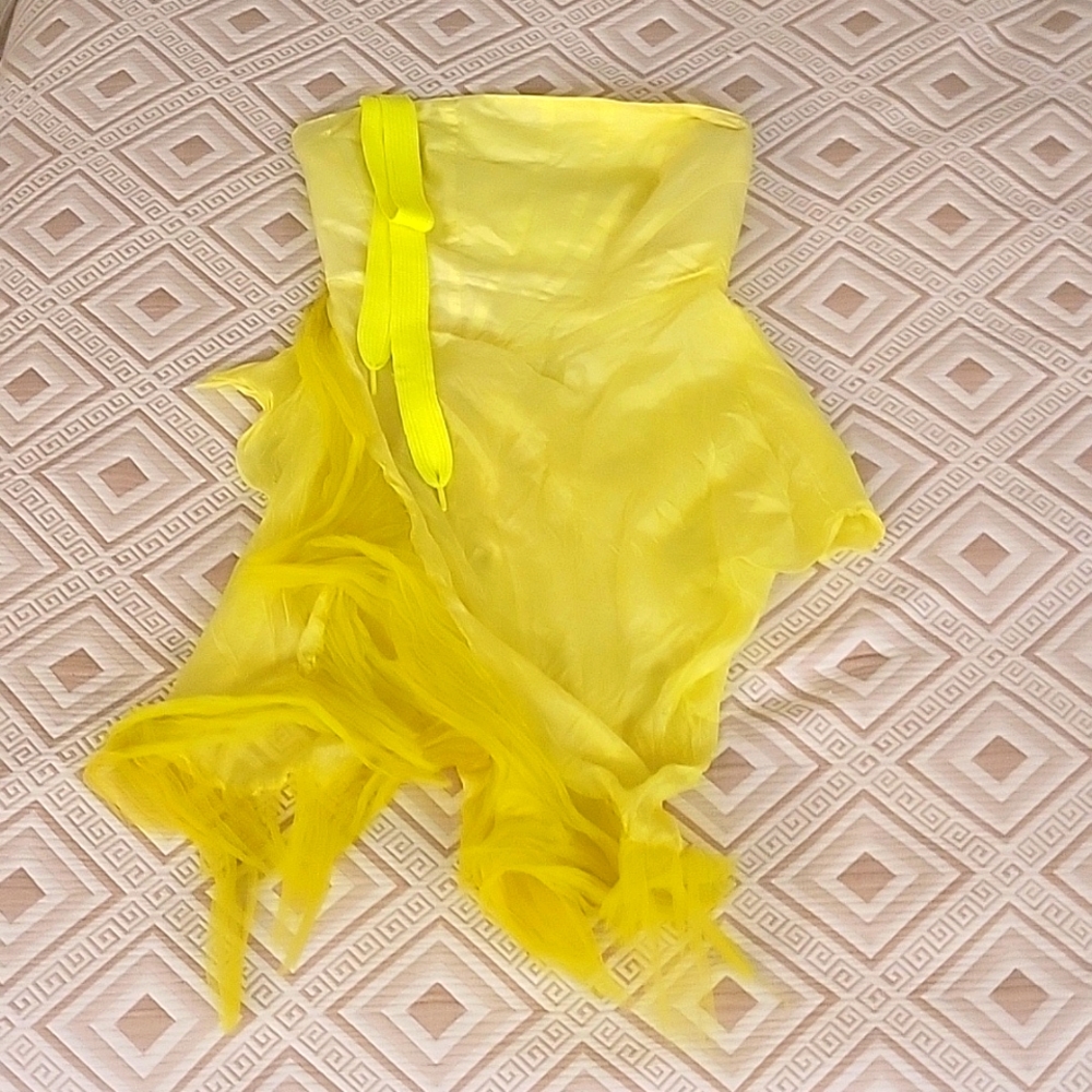 Yellow fashion statement runway piece strapless top. Size S.